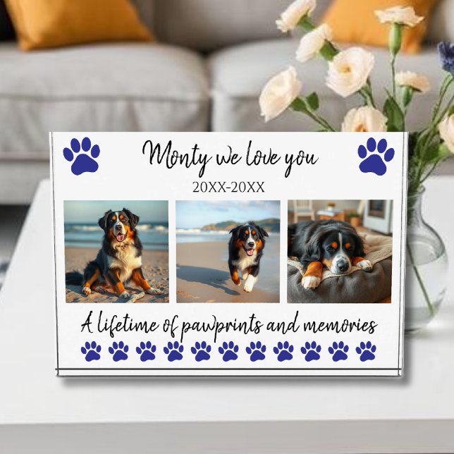 Bloc Photo Empreintes de pattes et souvenirs - Animaux de com (Paw Prints & Memories-Custom Pet- Photo Block-dark blue)