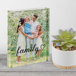 Bloc Photo Family Love Black Script Personnalisé Vertical