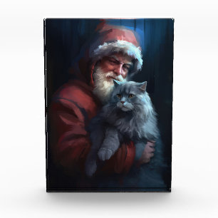 Bloc Photo Fête du Père Noël du chat bleu russe