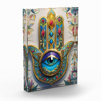 Filigree couleur or bleu-vert troisième oeil Hamsa