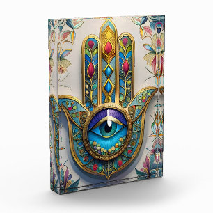 Bloc Photo Filigree couleur or bleu-vert troisième oeil Hamsa