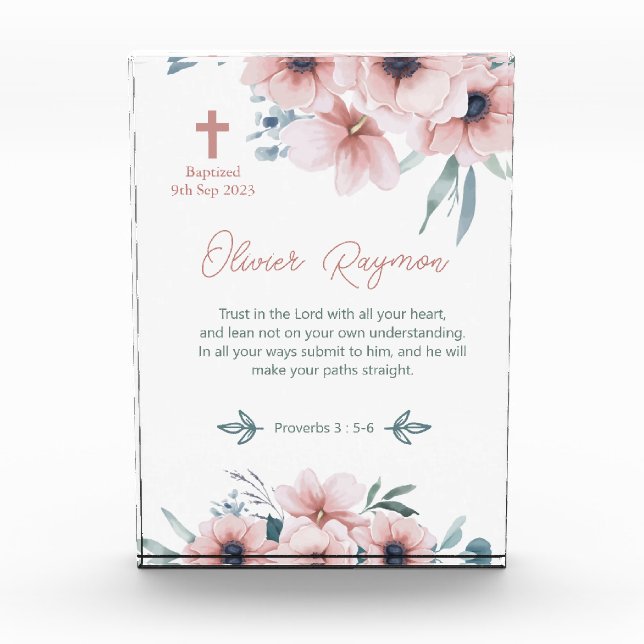 Bloc Photo Fille Baptême Jolie Fleurs Roses (Devant)