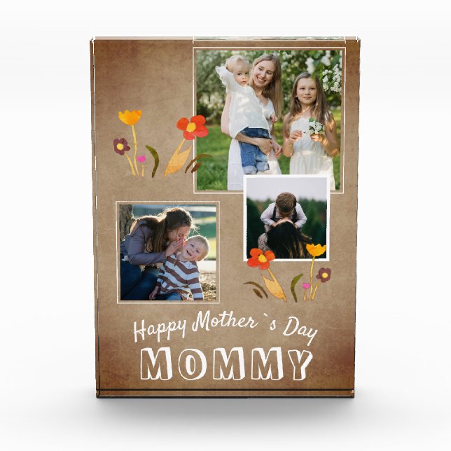 Bloc Photo Fleurs mignonnes Vieux Papier Joyeux Fête des Mère (Devant)