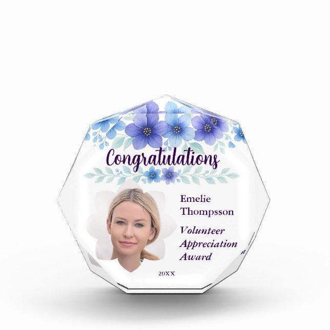 Bloc Photo Floral Volunteer Appréciation Award Keepsaké Photo (Devant)