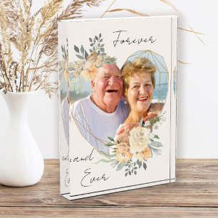 Bloc Photo Forever Gold Frame Floral Heart Formé