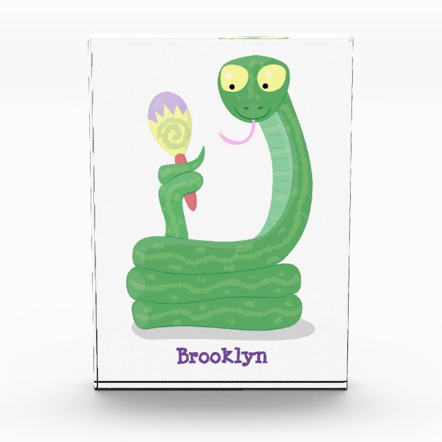 Bloc Photo Funny green snake with maraca cartoon (Devant)