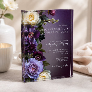 Bloc Photo Garde de faire-part floral violet sombre et d'hume