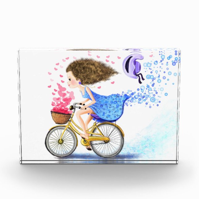 Bloc Photo Girl with Bike Photo Block Cadeau - Amour (Devant)