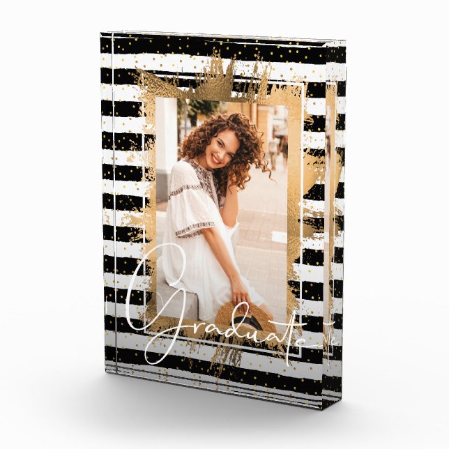 Bloc Photo Gold Faux Foil sur Black White Stripes Gradué (Droite)