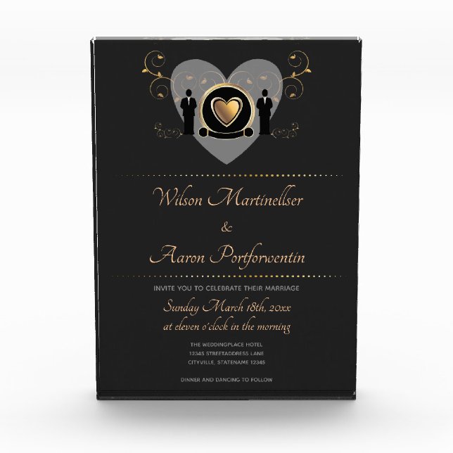 Bloc Photo Gold Heart Male Wedding Inviter Keepsaké (Devant)