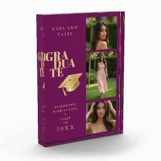 Bloc Photo Grad Collage Plum Gold 3 Photos Design TMF26