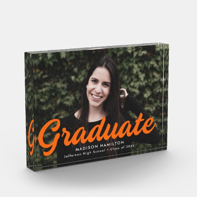Bloc Photo Graduation du script orange en gras (Gauche)