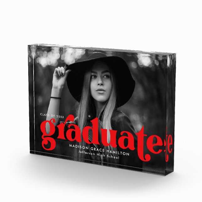 Bloc Photo Graduation en typographie rouge audacieuse (Droite)