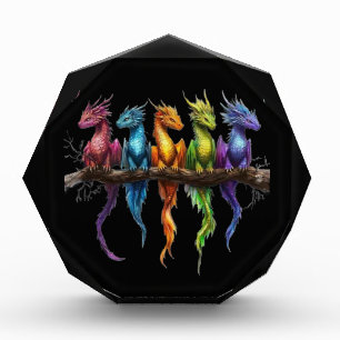 Bloc Photo Groupe Arc-en-ciel de bébés dragons sur fond noir