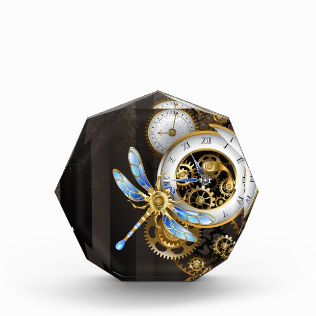 Bloc Photo Horloge à vapeur avec libellule mécanique (Devant)