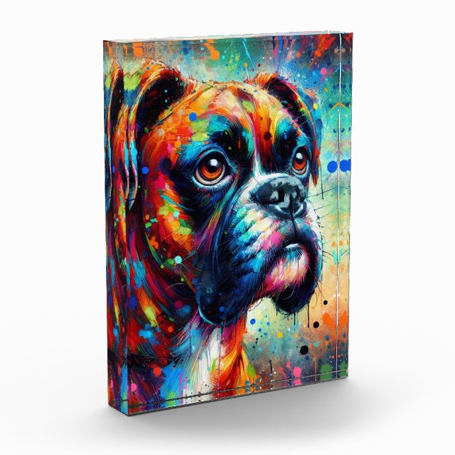 Bloc Photo Impressionniste Colorful Pop Art Boxer Chien Peint (Gauche)