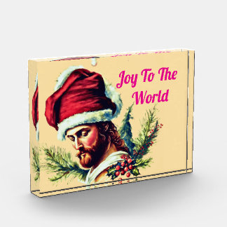 Bloc Photo Jésus portant un chapeau de Père Noël brodé