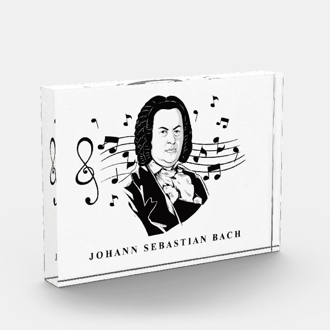 Bloc Photo Johann Sebastian Bach Portrait et buste avec notes (Gauche)