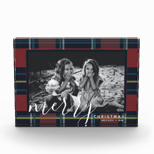 Bloc Photo Joyeux Noël Plaid Rouge Custom Cadeau Photo Block
