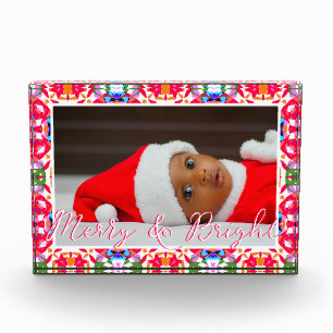 Bloc Photo Joyeux rouge brillant vert Noël Keys personnalisés
