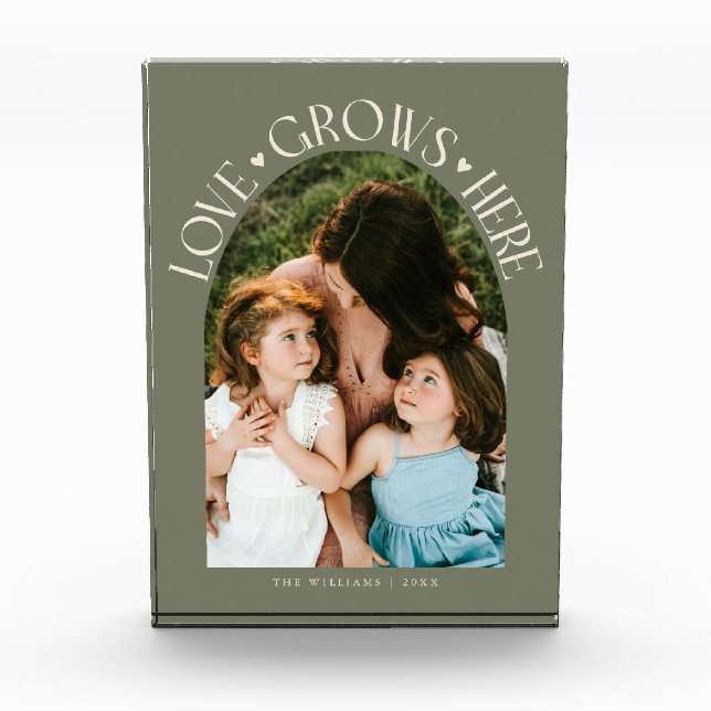 Bloc Photo L'amour grandit ici Moderne Arch Sage Vert (Devant)