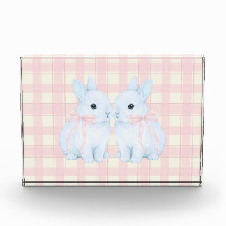 Bloc Photo Lapins de marshmallow bleu Acrylique de Pâques