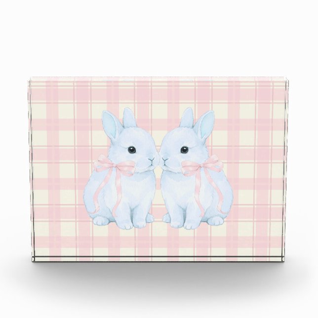 Bloc Photo Lapins de marshmallow bleu Acrylique de Pâques (Devant)