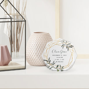 Bloc Photo Laurel Leaf Baby Birth Stats Acrylique Block