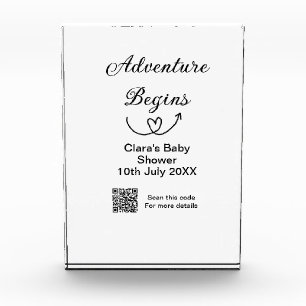 Bloc Photo L'aventure commence baby shower scan QR code coeur