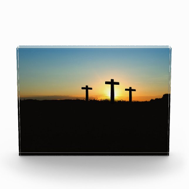 Bloc Photo Les croix de crucifixion au coucher du soleil (Devant)