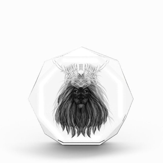 Bloc Photo Lion noir avec couronne Antlers et monogramme (Devant)