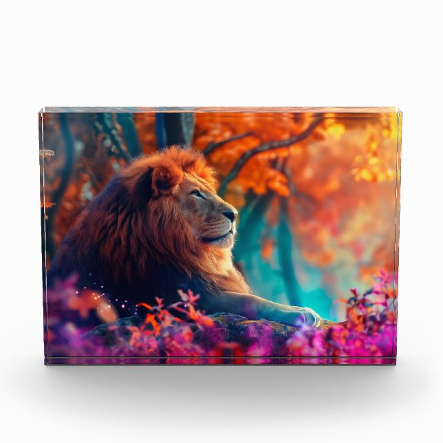 Bloc Photo Lion royal dans la conception de la forêt enchanté (Devant)
