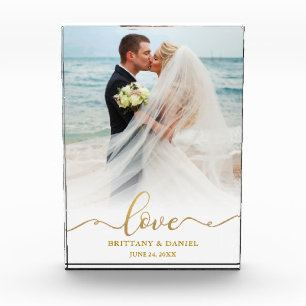 Bloc Photo Love Elegant Gold Script Bride Mariage de chambre