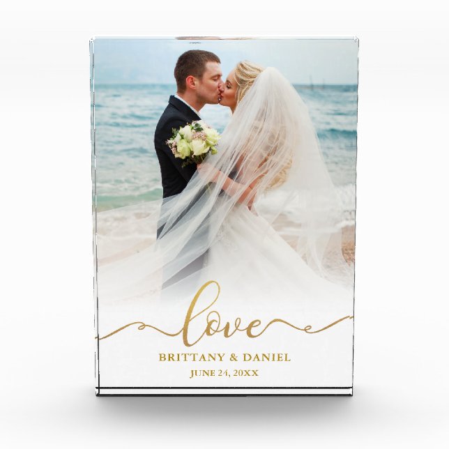 Bloc Photo Love Elegant Gold Script Bride Mariage de chambre (Devant)