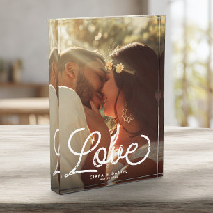 Bloc Photo LOVE Moderne Calligraphie Simple Mariage Keepsaké