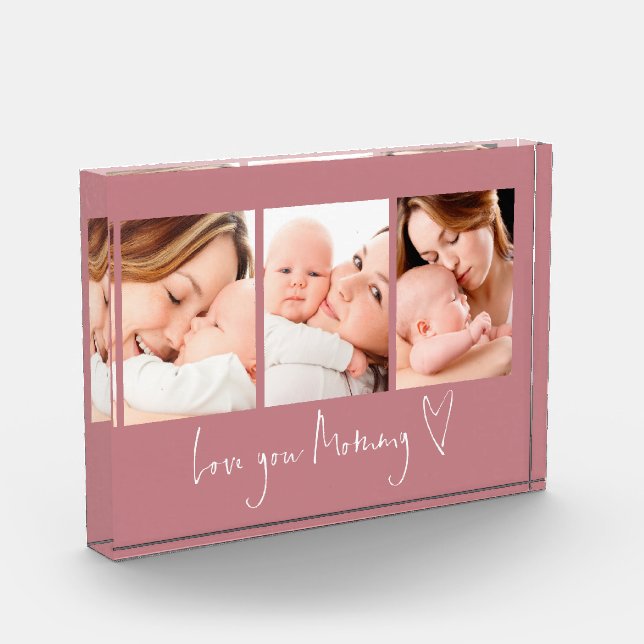 Bloc Photo Love You Mommy Script Heart 3 Photos Dusty Rose (Gauche)