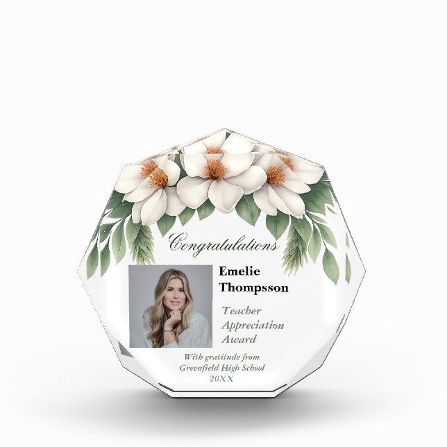 Bloc Photo Magnolia Teacher Appréciation Award Keepsaké Photo (Devant)