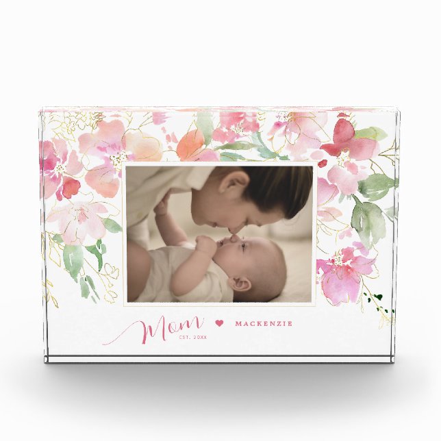 Bloc Photo Maman Etablie Rose Push Aquarelle Florale (Devant)