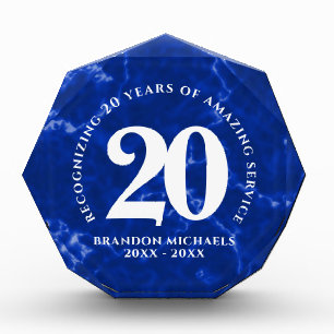 Bloc Photo Marbre Bleu Élégant 20 Anniversaire du travail