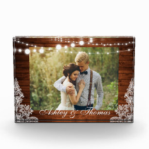 Bloc Photo Mariage de dentelle en bois rustique