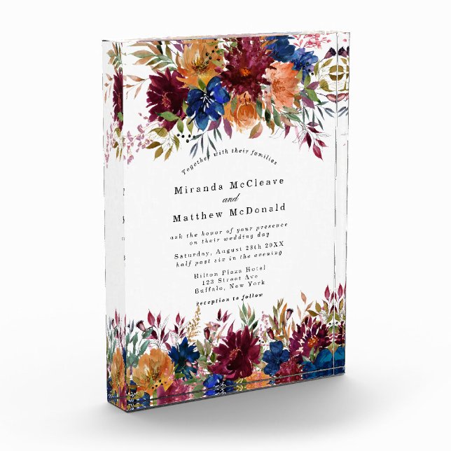 Bloc Photo Marine Marsala Orange Keepsaké Mariage Invitation (Gauche)