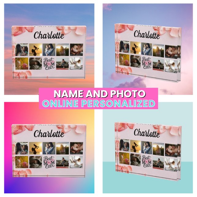 Bloc Photo Meilleure Maman Floral Script (Floral Script Best Mom Ever Photo Block
)