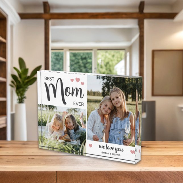 Bloc Photo Meilleure maman Jour des mères rose (Best Mom Create Your Own Photo Block by MINTIC DESIGN STUDIO)