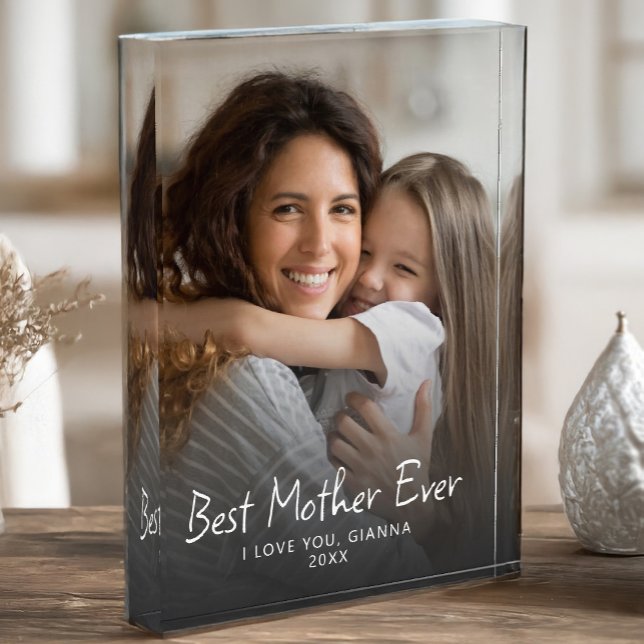 Bloc Photo Meilleure mère jamais mignonne conserves modernes (Best Mother Ever Cute Modern Keepsake Photo Block Portrait Style)