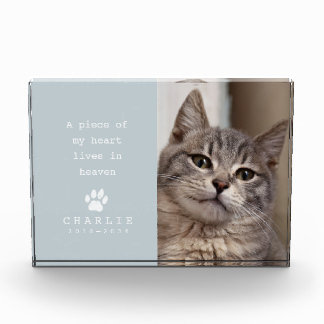 Bloc Photo Mémorial de chat Mon cœur vit au ciel Bleu poussié