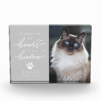 Bloc Photo Mémorial Élégant pour Chat Gris avec Cœur au Ciel