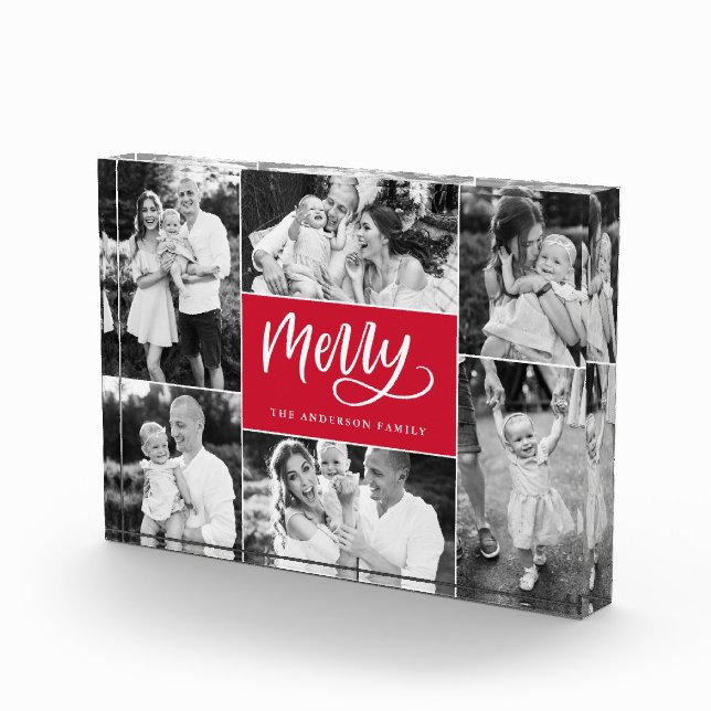 Bloc Photo Merry Script Christmas Holiday Photo Collage Block (Droite)
