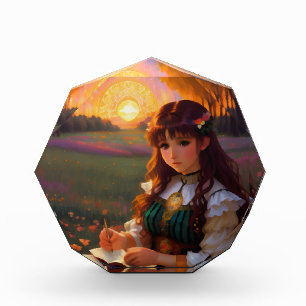 Bloc Photo Mignonne Sad Anime Style Femme dans le pré au couc