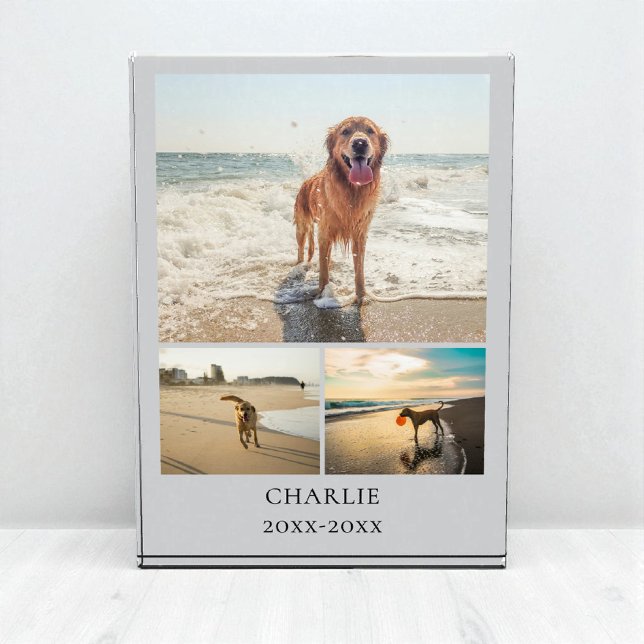 Bloc Photo Modern Dog Keepsake Gray Personalized Pet Collage (Modern Dog Keepsake Gray Personalized Pet Collage Photo Block)