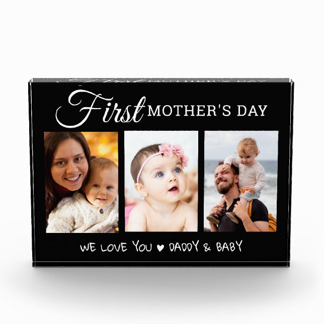 Bloc Photo Modern First Mother's Day  3 Picture Collage Black (Devant)